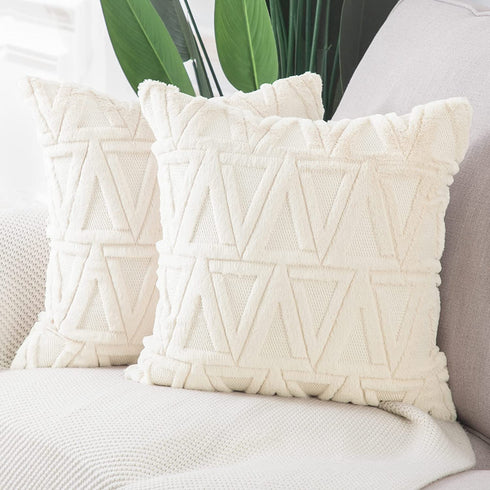 MADIZZ Set of 2 Soft Plush Short Wool Velvet Decorative Throw Pillow Covers 20x20 inch Beige Square Luxury Style Cushion Case Pillow Shell for Sofa Bedroom