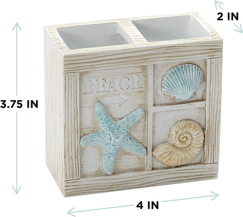 Zenna Home Toothbrush Holder Seaside Serenity Bath Accessories, Teal/Ivory