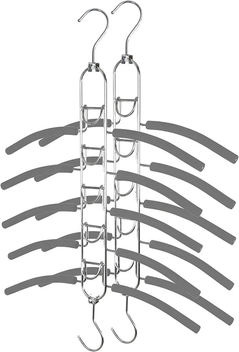 TOPIA HANGER 5 in 1 Multi Layer Clothing Hanger with Anti-Slip EVA Sponge (2 Pack), Duty Space Saving Clothes Metal Hanger, Closet Organizers and Storage for Tank Tops, Shirt,Sweater,Coat- Grey CT25G