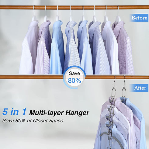 TOPIA HANGER 5 in 1 Multi Layer Clothing Hanger with Anti-Slip EVA Sponge (2 Pack), Duty Space Saving Clothes Metal Hanger, Closet Organizers and Storage for Tank Tops, Shirt,Sweater,Coat- Grey CT25G