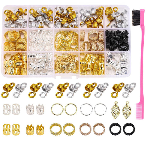 200 Pcs Loc Hair Jewelry for Braids, Metal Gold and Silver Hair Charms for Women, Hair Beads Rings Cuffs Dreadlocks Accessories Decoration