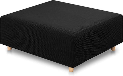 RECYCO Stretch Ottoman Cover Rectangle Storage Stool Slipcovers with Elastic Band, Footrest Protector with Spandex Jacquard Fabric (Black?Large)