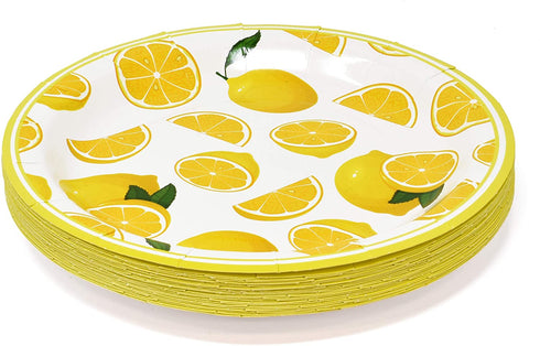 Yellow Lemon Citrus Fruit Party Supplies Tableware Set Includes 24 9" Paper Plates 24 7" Plate 24 9 Oz Cups 50 Lunch Napkins for Lemons Lemonade Summer Tropical Themed Disposable Birthday Dinnerware