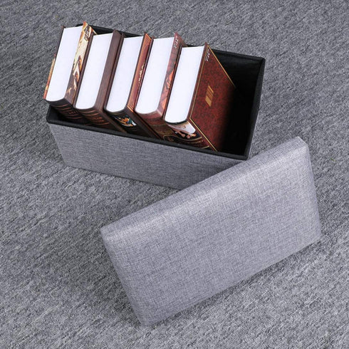 ZLY Folding Stool Storage Ottoman Polyester Fabric Linen Foot Rest Seat Clutter Collection 16"x10"x10"