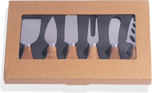 Jademaz charcuterie accessories, 6-Piece Cheese Knives Set, Stainless Steel Cheese Knife with Acacia Wood Handle