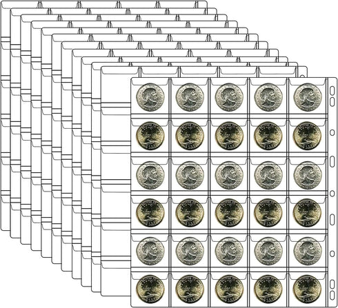 Ettonsun 10 Sheets 30-Pocket Coin Collecting Binders Pages, Coin Collection Supplies Coin Holder Pocket Inserts Collecting Sleeves for Most Coin Collection Album