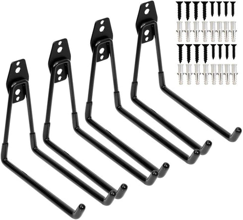 Heavy Duty Garage Storage Utility Double Hooks,Extended Wall Mount Tool Holder Organizer for Ladders,Bike,Chair (4 Pack Black 7.5" Large U Hook)