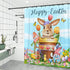 Easter Shower Curtain, Happy Easter Bunny Shower Curtains for Bathroom, Easter Eggs with Tulip Flowers and Gnomes Holiday Cloth Shower Curtain in Bath with 12 Rings, Spring Home Decorations 72x72