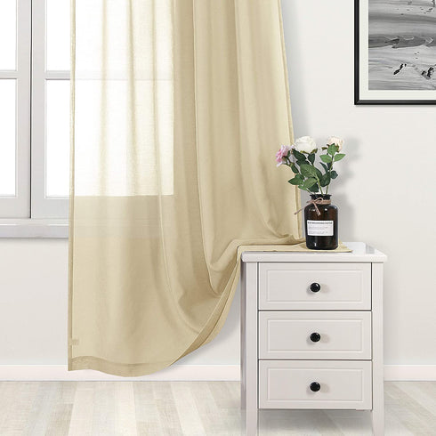 DWCN Beige Sheer Curtains for Living Room Bedroom - Faux Linen Look Voile Drapes Grommet Top Window Curtain Panel 46 x 54 Inch Length, Set of 2 Panels