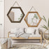 Emfogo Decorative Rustic Wall Mirror with 14 inch Hexagon Wood Framed Mirror for Bathroom,Bedroom,Over Door ,Farmhouse,Vanity, Living Room,Entryway Wall Decor
