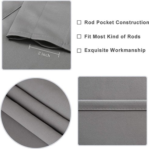 DWCN Blackout Curtains Thermal Insulated Energy Saving Bedroom and Kitchen Curtains Window Treatments, W 38 x L 45 Inch, Set of 2 Grey Rod Pocket Drapes