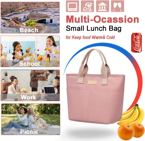 Weitars Lunch Bag For Women Girl,Small Lunch Bag Tote Thermal Cooler Bag Snacks Leakproof Insulated Lunch Purse College Work Picnic/ Hiking/ Beach/ Fishing/ Boating (Pink))