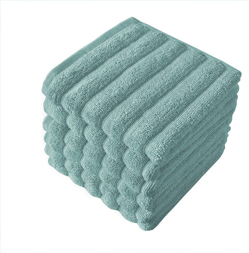 Classic Turkish Towels - 6 Pack Ribbed Wash Cloths for Your Body and Face -100% Cotton, Soft, Absorbent and Quick Dry Face Wash Towels (Spa Green, 13 x 13 Inches)