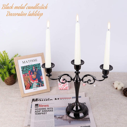 Black Candle Holder, Dedoot Taper Candle Holder 3-Arm Metal Candlestick Holder fits 3/4'' Candles, Tapered Candle Holder for Table Centerpiece, Wedding Party Decorative