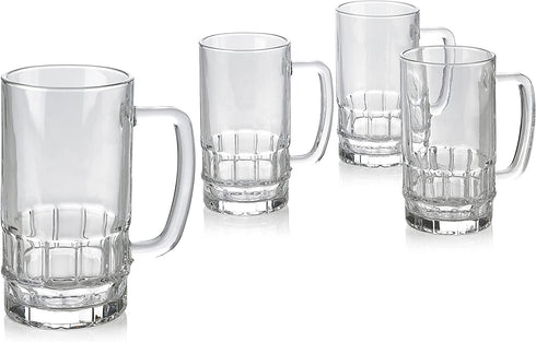 PARNOO Glass Beer Stein, Traditional Beer Mug Set, Beer Mugs with Handles, Freezable Beer Glasses, Beer Mug Set of 4 - 18 Ounces