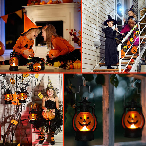 6 Pieces Halloween Pumpkin Lamp Lantern Halloween Pumpkin Lights Led Night Light with Battery for Ghost Party Home Outdoor Yard Decor
