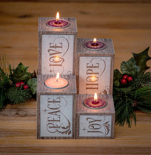 Cathedral Art Love Hope Peace Joy Pillar Advent W/Tea Lights Abbey & CA Gift Inspirational Candle Set, Multi