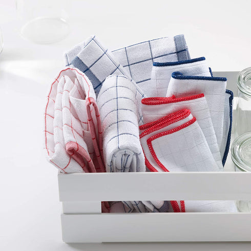 E-Cloth Classic Check Dish Towel, Premium Microfiber Cleaning Cloth, Ideal Kitchen Dish Drying Towels, Washable and Reusable, 100 Wash Guarantee, Blue, 2 Pack