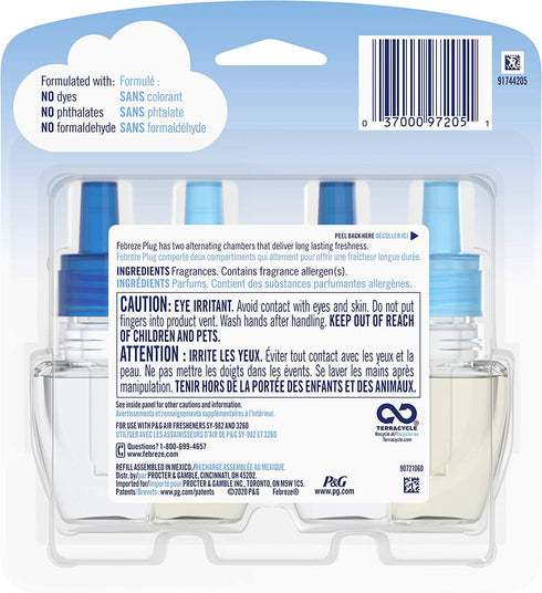 Febreze Plug in Air Fresheners, Heavy Duty Crisp Clean, Odor Eliminator for Strong Odors, Scented Oil Refill (2 Count)