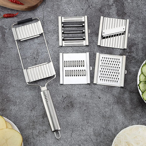Suuker Multi-Purpose Vegetable Slicer Set,Stainless Steel Cheese Grater & Vegetable Chopper with 4 adjustable Blades for Vegetables, Fruits,Hand-held Shredder Cutter Grater Slicer Kitchen Tool(Silver)