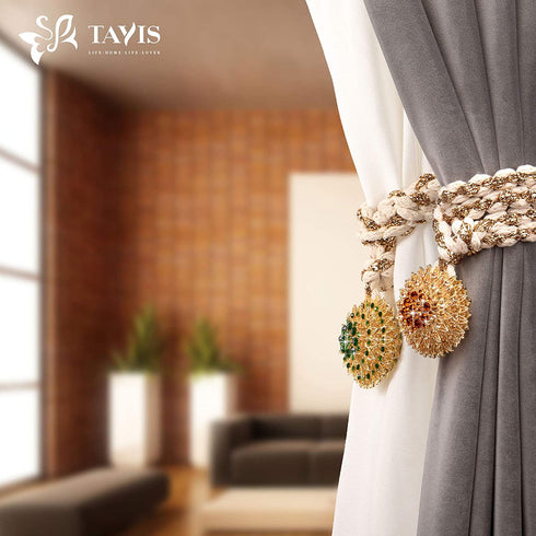 Tayis Gold Boho Curtain Tiebacks ,Outdoor Curtain Holdbacks Metal Curtain Tie for Home Office Decoration, Champagne Gold