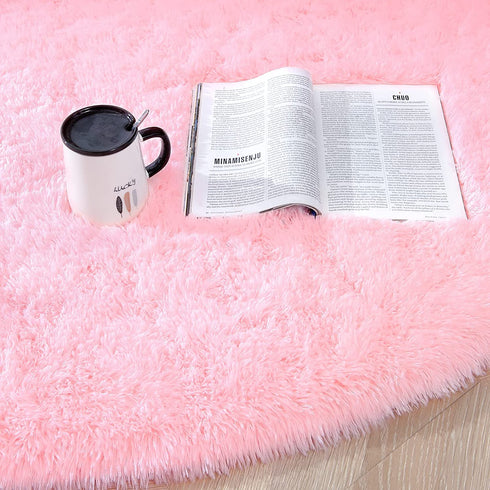 ISEAU Fluffy Round Rug Carpets, Modern Shaggy Circle Rug for Kids Bedroom Extra Comfy Cute Nursery Rug Small Circular Carpet for Boys Girls Room Home Decor Area Rug, 4ft Rugs, Pink