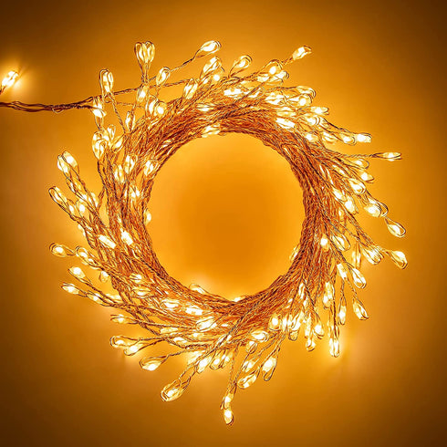 Fairy Lights Plug in, 10Feet 200 Led Copper Wire Firecracker Firefly Lights Waterproof Cluster Starry String Lights for Ceiling Bedroom Wreath Window Wedding Christmas Tree Decoration, Warm White