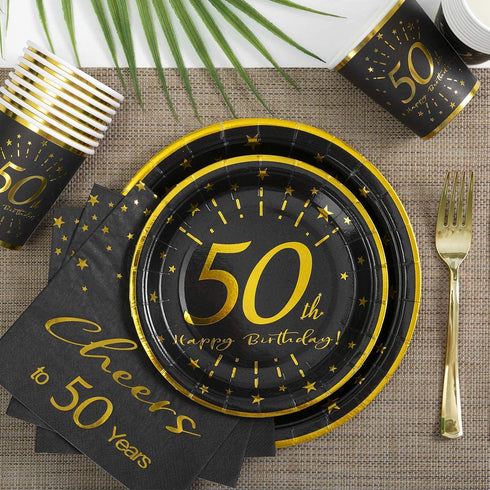 50th Birthday Plates and Napkins and Cups Sets Serves 30, 9" Dinner Paper Plates 7" Dessert Paper Plates 9 oz Cups 3 Ply Napkins 50th Birthday Party Supplies and Decorations for Men and Women