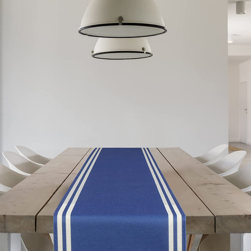 Table Runners 108 inches long French Stripe Blue Table Linens Non-Slip Runner for Kitchen Dining, Coffee or Decoration of Indoor and Outdoor Family Gatherings and Farmhouse Tables Scarf D©cor ?Blue?