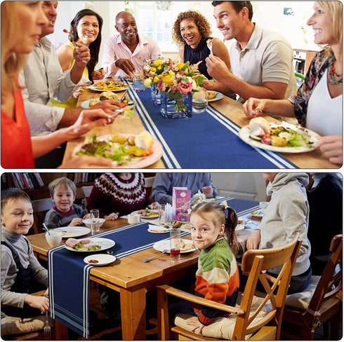 Table Runners 108 inches long French Stripe Blue Table Linens Non-Slip Runner for Kitchen Dining, Coffee or Decoration of Indoor and Outdoor Family Gatherings and Farmhouse Tables Scarf D©cor ?Blue?