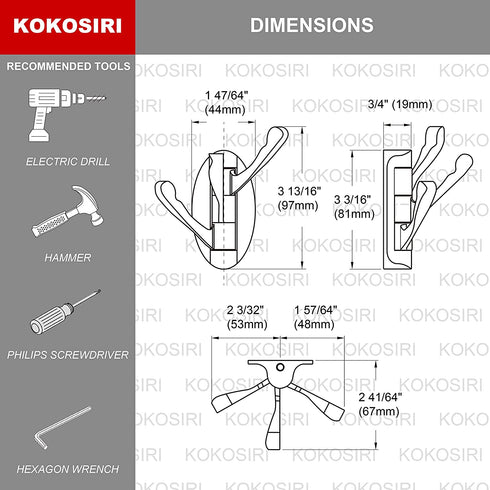 KOKOSIRI Swivel Hooks Solid Metal Foldable Towel Hooks with Multi Three Rotating Arms Swing Arm Triple Robe Hook Hanger, Wall Mounted, Matte Black, B1009BK-P2