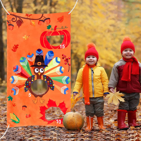 Thanksgiving Potato Sack Race Bags,Thanksgiving Bean Bag Toss Game,Make-A-Turkey Stickers ,Thanksgiving Party Games for Kids and Adults(17PACK).