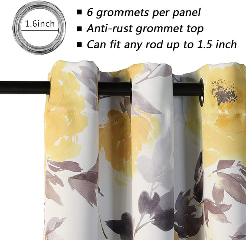 MYSKY HOME Printed Blackout Curtains for Bedroom 63 Inch Length,Thermal Insulated Grommet Room Darkening Curtain Panels for Living Room,42" W x 63" L,Yellow, 2 Panels