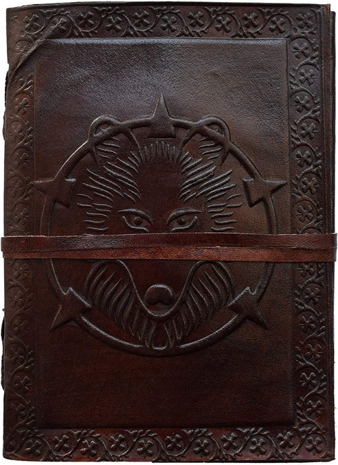 Writing Journal to Write in Special Wolf Leather Book of Shadows Notebook Sketchbook Notepad Office Personal Diary - Eco Friendly Unlined Blank Pages Gift for Men Women grimoire Journal 7x5 Inc