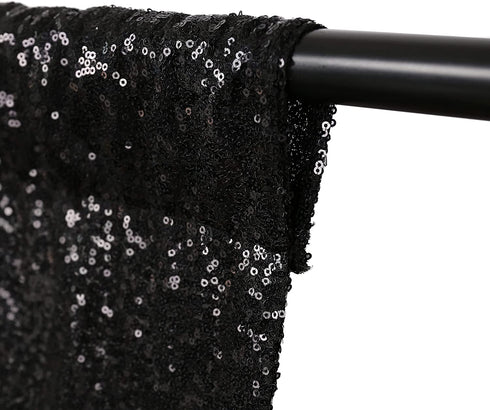 Kmhesvi Black Sequin Backdrop Curtains - 2 Panels 2.3x8.5Ft Sparkly Black Photo Background Glitter Curtains for Birthday Baby Shower Wedding Decorations