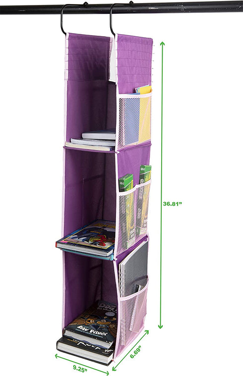 Mind Reader 3 Adjustable, Sturdy and Compact, Locker or Closet Organizer, 6" L x 9" W x 37" H, Hangs from Shelf, Hooks or Rod to Create Storage Space, Pink