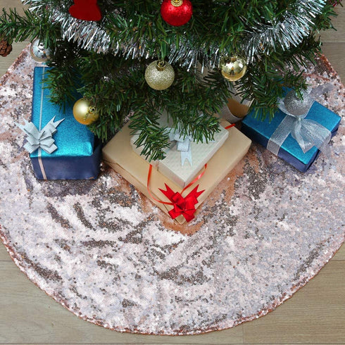 Rose Gold Christmas Tree Skirt 24 Inches Sequin Tree Skirt Small Tree Skirt for Christmas Decorations