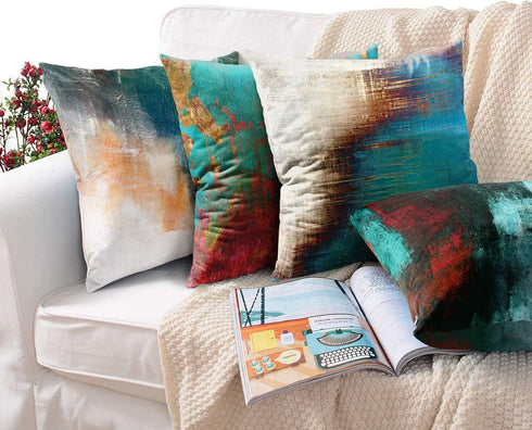 Britimes Throw Pillow Covers 18x18 Inches Home Decor Set of 4 Pillow Cases Decorative for Bed Sofa Cushion Couch Outdoor Turquoise Pillowcases (Teal and Orange) €¦