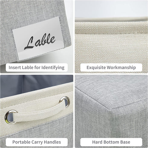 DIMJ Storage Bin, Foldable Storage Basket with Lables Window and Handles, Washable Storage Boxes for Clothes, Toys, Books, Daily Necessities (Grey & Beige, 15" x 10" x 10", 3 Pack)