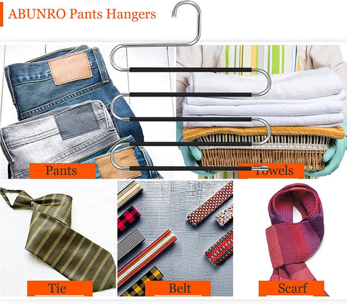 S-Shape Pants Hangers Space Saving Trousers Hangers 4 Pack, 5 Layer Stainless Steel S-Shape Trousers Hangers