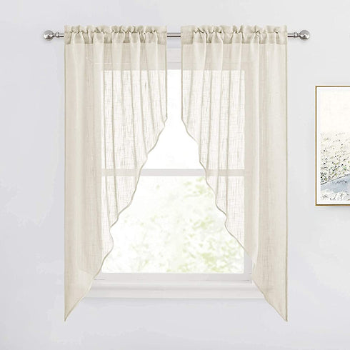 RYB HOME Curtain Tier and Swag Set, Privacy Sheer Curtains Window Treatment Drapes Light & Airy Voile Panels for Bedroom / Kitchen / Farmhouse Garden, 36 x 63-inch Each, 2 Pcs, Warm Beige