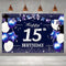 Happy 15th Birthday Banner Backdrop Sign Background 15 Birthday Party Decorations Supplies for Boys Teenagers 6 x 4ft Blue Purple