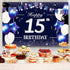 Happy 15th Birthday Banner Backdrop Sign Background 15 Birthday Party Decorations Supplies for Boys Teenagers 6 x 4ft Blue Purple