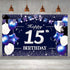 Happy 15th Birthday Banner Backdrop Sign Background 15 Birthday Party Decorations Supplies for Boys Teenagers 6 x 4ft Blue Purple