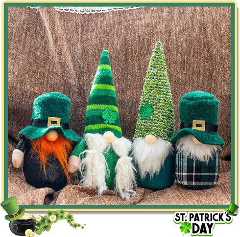 DraMosary St.Patrick's Day Gnome Plush Elf Decorations - 4PCS Handmade Green Irish Gnome Scandinavian Tomte Leprechaun for Home Decor/Table Ornament