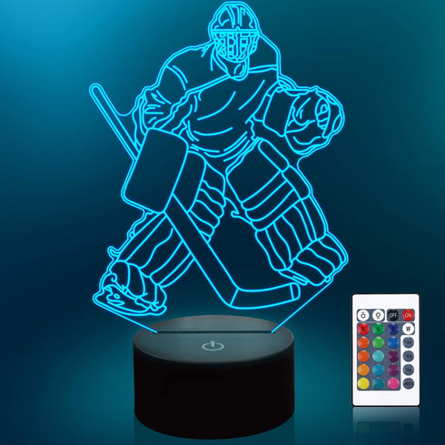 Lampeez Kids 3D Ice Hockey Player Night Light Optical Illusion Lamp with 16 Colors Remote Control Changing Birthday Gift Idea for Boys and Girls