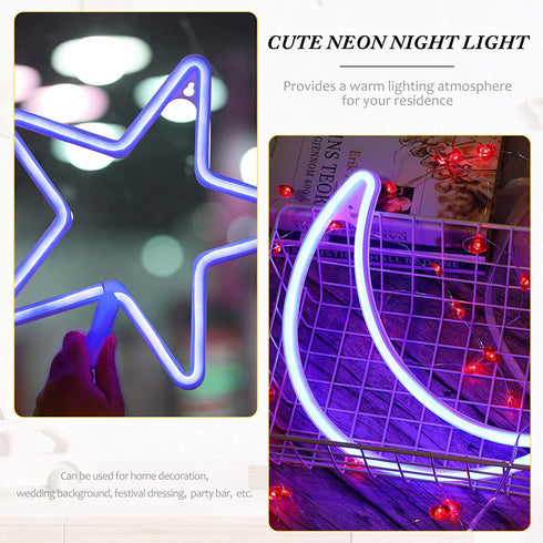 Star Moon and Cloud Neon Signs Decorative LED Light Art Battery or USB Operated Wall Neon Light Decor for Christmas, Birthday Party, Wedding, Outdoor Activities (Blue)