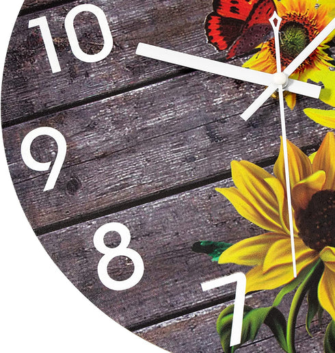 Lumuasky Sunflowers Wooden Wall Clock, 12 Inch Battery Operated Silent Non Ticking Round Retro Decorative Clock for Bathroom, Bedroom, Living Room, Kitchen, Office, School (Butterfly)