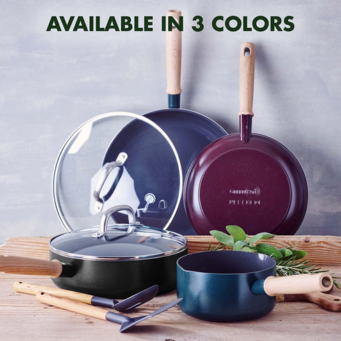 GreenPan Hudson Healthy Ceramic Nonstick, 1.75QT Saucepan Pot, Wood Inspired Handle, PFAS-Free, Dishwasher Safe, Black