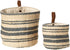 Creative Co-Op DA8007-1 Cream & Blue Striped Jute Wall Baskets with Leather Loops (Set of 2 Sizes)
